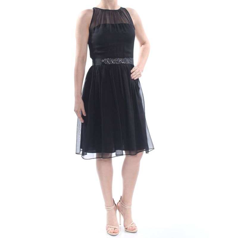 Adrianna Papell Womens Black Rhinestone Knee Length Cocktail Dress 4